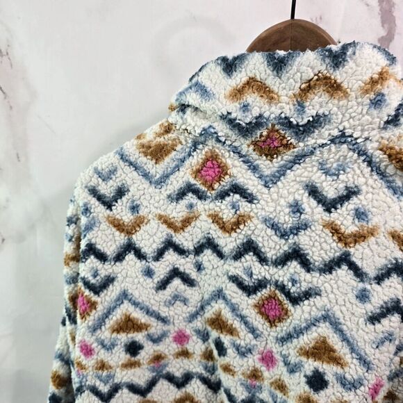 Eddie Bauer Pullover Womens Large White Pink Quest Plush Teddy Half Zip Sweater - Picture 6 of 11